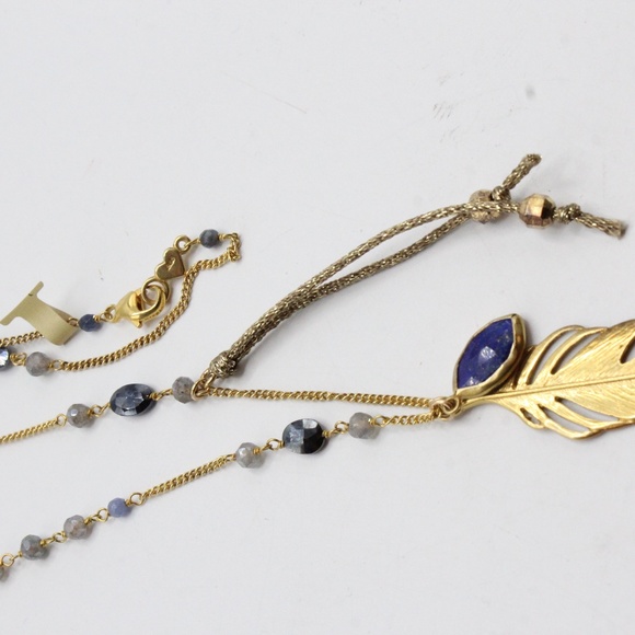 Chan Luu Gold and Blue Feather Necklace - Picture 2 of 5